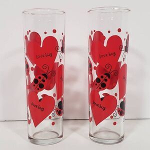 Indiana Glass Hearts and Lovebugs Crystal‎ Vase Set of 2 Made in the USA